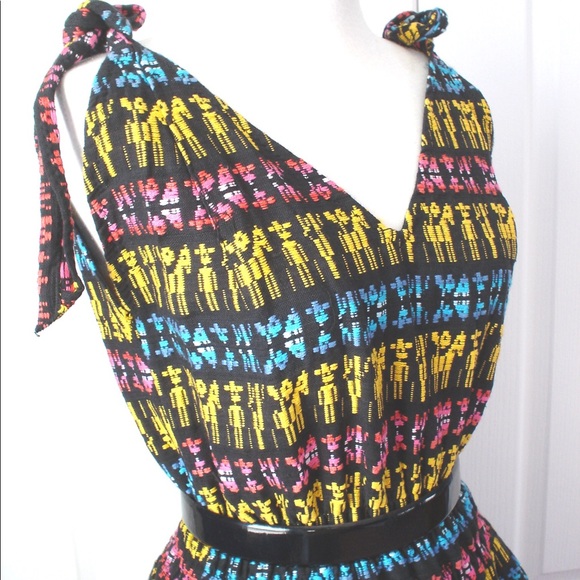 Vintage IKAT Embroidered Party Dress HORSES - Picture 2 of 14